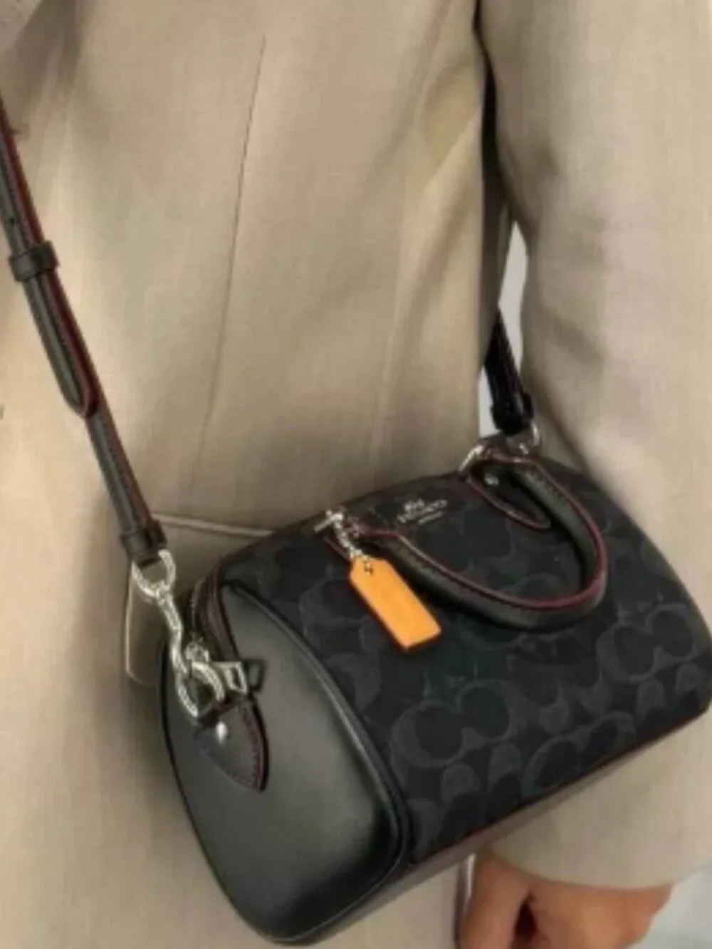 Coach Black Signature Satchel Bag Top Handle Crossbody Purse Pre-Owned
